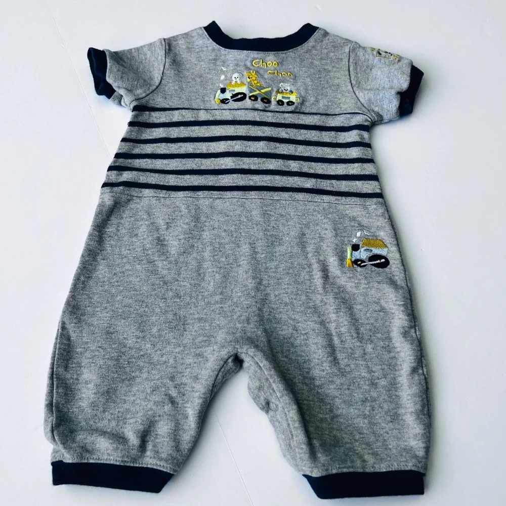 Vintage Okie Dokie Baby Train Romper 0-3M Choo Choo Cotton One‎ Piece